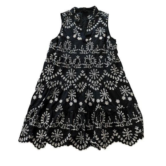 Karen Kane Black White Embroidered Cotton SleevelessDress Large Boho Cottagecore - Picture 5 of 9